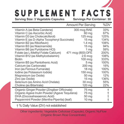 Feed Mom & Me Prenatal Vitamin + DHA, 22 Vitamins & Minerals for Baby’s Development & Mom Nourishment: Folate, Selenium, Iron, Choline, Vitamin C, D3, Calcium, Gluten & Soy Free, NON-GMO 30 Day Supply