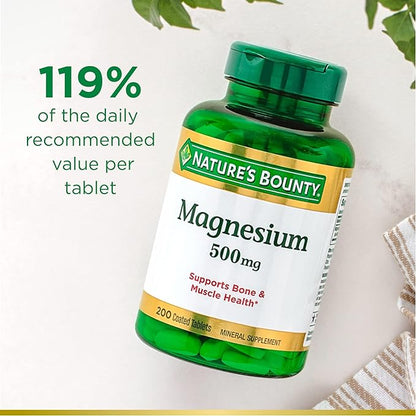Nature's Bounty Magnesium 500mg Tablets, Supports Bone & Muscle Health, Twin Pack, 400 Tablets