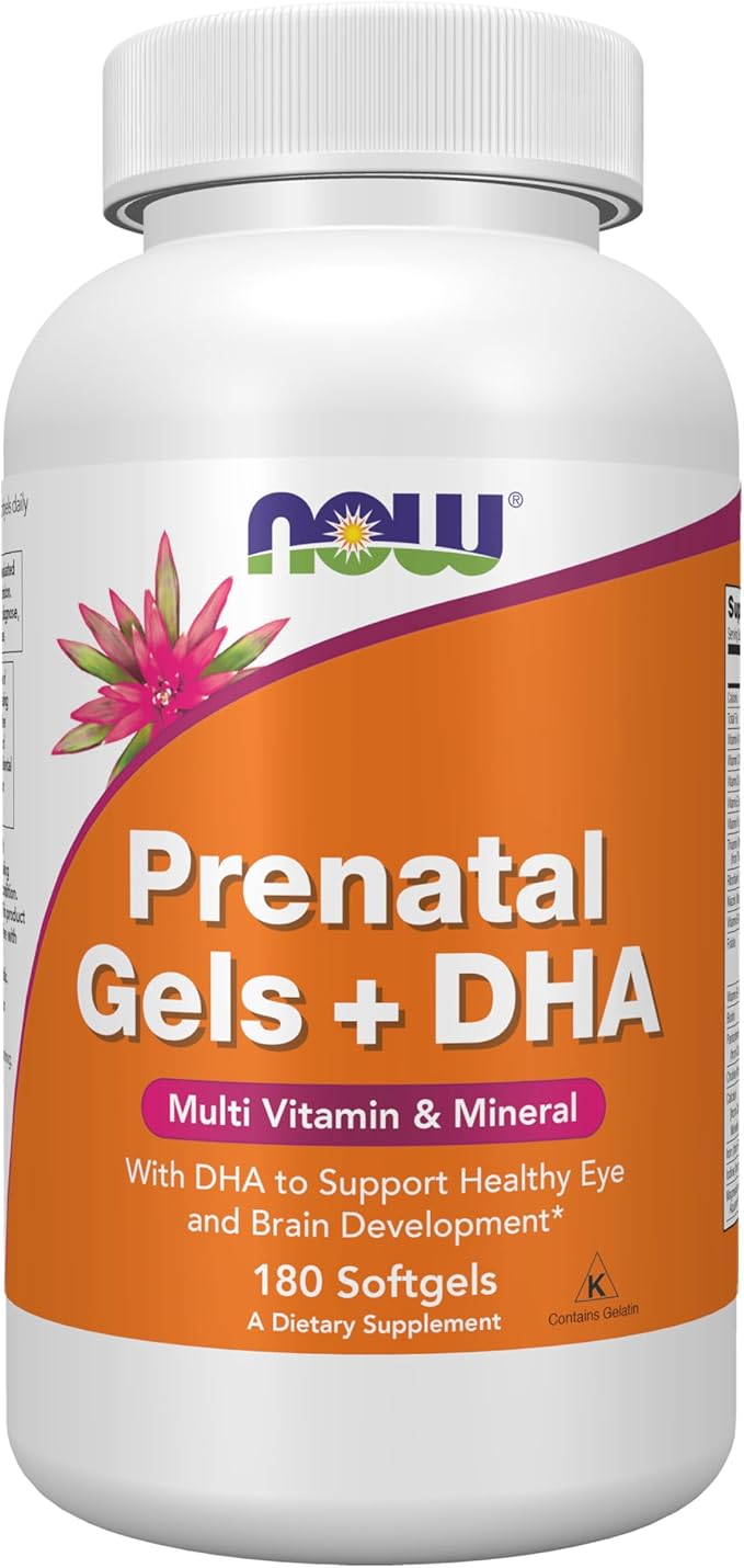 NOW Supplements, Prenatal Gels + DHA with 250 mg DHA per serving, plus Borage Oil (GLA), 180 Softgels