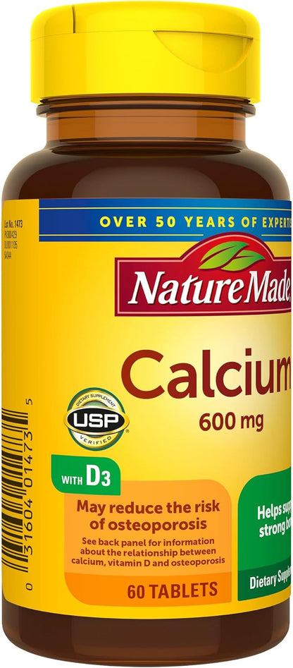 Nature Made Calcium 600 mg with Vitamin D3, Dietary Supplement for Bone Support, 60 Tablets