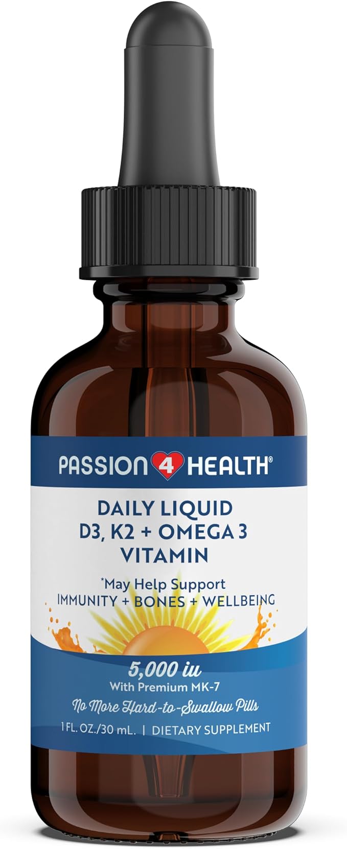 Passion 4 Health Organic Liquid Vitamin D3 (5000IU) + K2 (Mk-7) + Omega 3 Supplement - Support for Healthy Bones and Muscles (1)