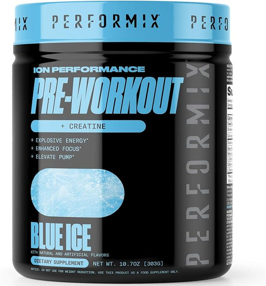 PERFORMIX - ION Pre Workout - Increase Pump, Energy & Endurance - 200 mg of Caffeine - Creatine Monohydrate - Nitric Oxide - Beta Alanine - Amino Acids - No Crash or Jitters - Blue Ice - 30 Servings