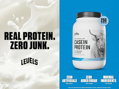 Levels 100% Micellar Casein Protein, Hormone Free, Unflavored 2LB