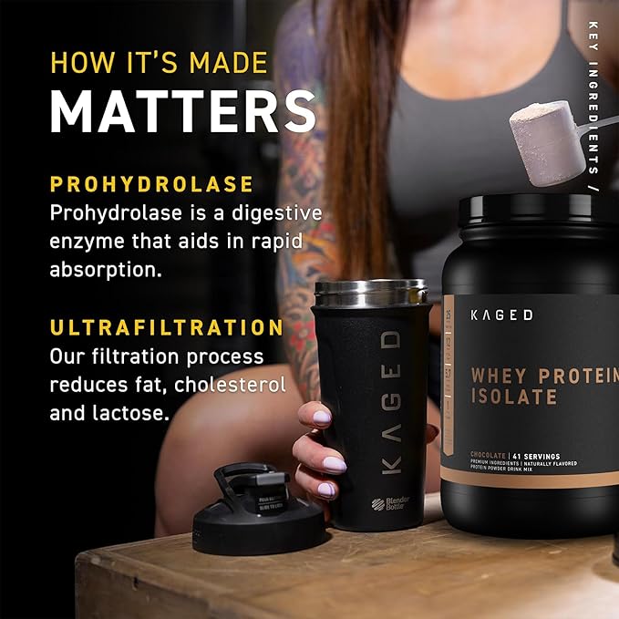 Kaged Whey Protein Isolate Powder | Chocolate | 100% Pure Low Lactose Whey | Post Workout Recovery Drink | Supports Muscle-Building | 25g per Serving | Amazing Taste, Easy Mix for Shakes | 41 Serving