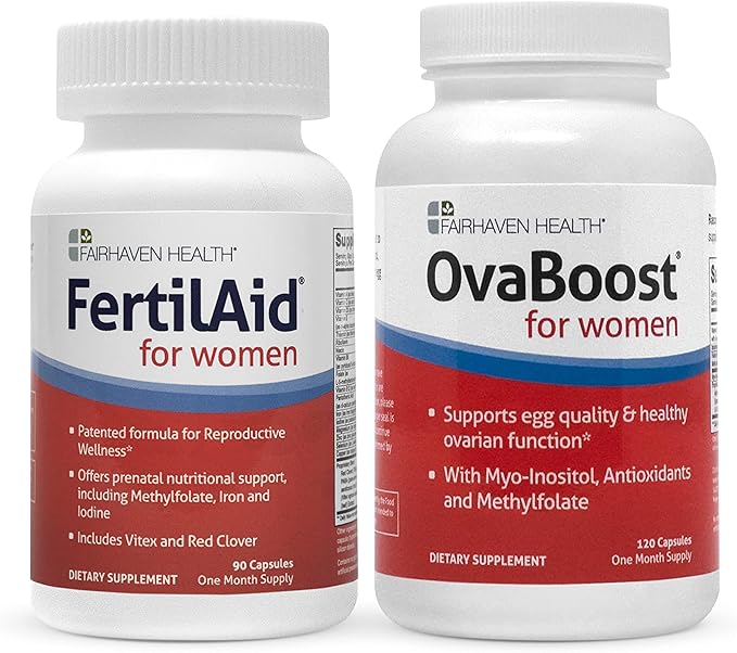 FertilAid for Women & Ovaboost Combo, Female Fertility Supplement & Natural Fertility Vitamin with Myo-Inositol, Vitex & Vitamins to Support Ovulation, Cycle Regularity & Egg Quality, 1 Month Supply