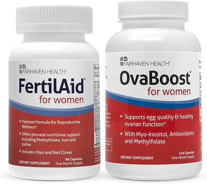 FertilAid for Women & Ovaboost Combo, Female Fertility Supplement & Natural Fertility Vitamin with Myo-Inositol, Vitex & Vitamins to Support Ovulation, Cycle Regularity & Egg Quality, 1 Month Supply