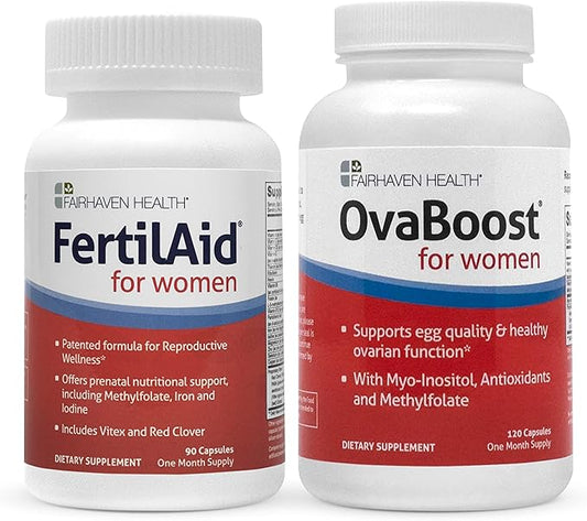 FertilAid for Women & Ovaboost Combo, Female Fertility Supplement & Natural Fertility Vitamin with Myo-Inositol, Vitex & Vitamins to Support Ovulation, Cycle Regularity & Egg Quality, 1 Month Supply
