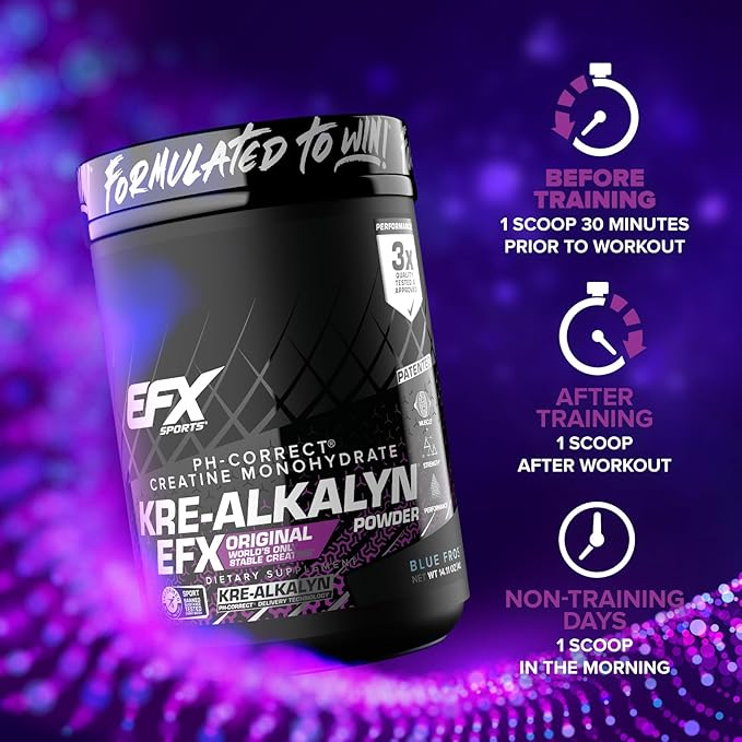 EFX Sports Kre-Alkalyn EFX Powder | pH Correct Creatine Monohydrate Powder Supplement | Strength, Muscle Growth & Performance | 200 Servings (Blue Frost)