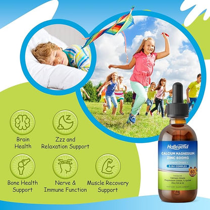 Liquid Calcium Citrate Drops with L-Lysine 500mg, Magnesium & Zinc, Calcium Citrate 600mg Supplement with Vitamin D3 & K2 for Kids & Adults, Muscle & Bone Support, Immune, Brain & Lip Health, 2 Fl Oz