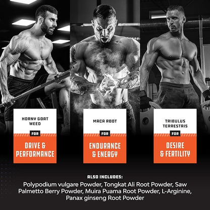 Testosterone Supplement for Men with Tongkat Ali and Horny Goat Weed - Testosterone Booster for Men for Energy Muscles and Drive with Invigorating Herbal Maca Root for Men (1 Month Supply)