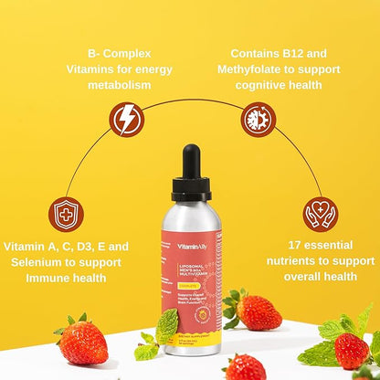 Liposomal Men's 50+ Liquid Multivitamin Drops | Non-GMO | Sugar Free | Gluten Free | 30 Day Supply | 3 FL Oz | Supports Brain Health, Immunity and Energy Production