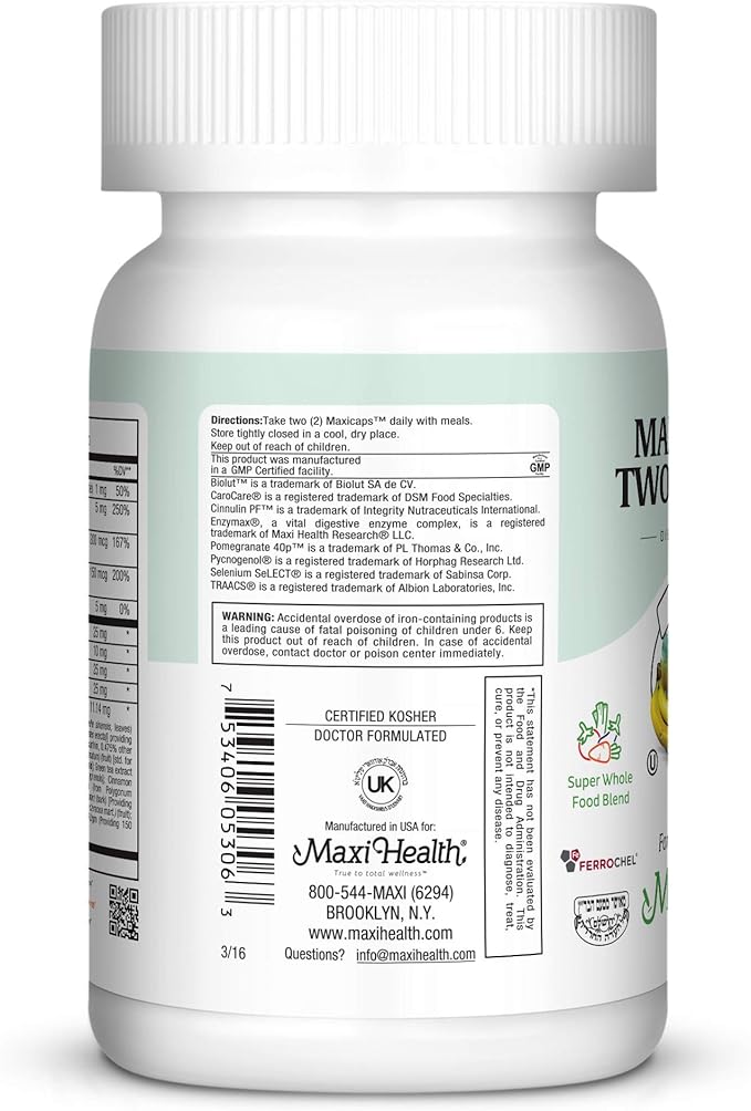 Maxi Health Two Complete - Multivitamins and Minerals - Full Potency - 60 Capsules – Kosher