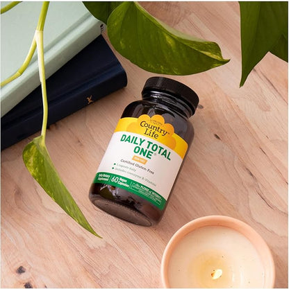 Country Life Daily Total One Multivitamin, Iron Free Once a Day Multivitamin & Multimineral Complex, Vitamins A, C, D, Including Coenzyme B-Vitamins, Supports Energy Metabolism, 60 Vegan Capsules