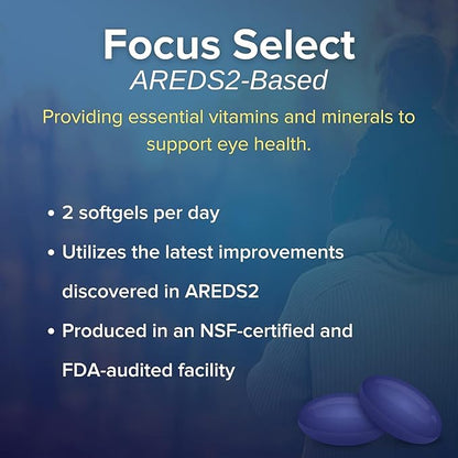 Focus Select AREDS2 Based Eye Vitamin-Mineral Supplement - AREDS2 Based Supplement for Eyes (60 ct. 30 Day Supply) - AREDS2 Based Low Zinc Formula - Eye Vision Supplement and Vitamin
