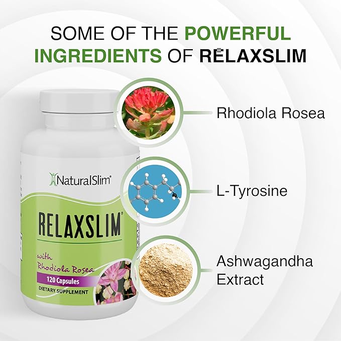 NaturalSlim Relaxslim Rhodiola Rosea & Adaptogenic Herb for Brain, Mood, Metabolism, Tension & Energy Support Supplement - 21 Different Natural Compounds Help Control Appetite - 120 Capsules