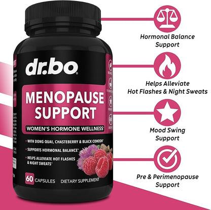 Menopause Supplements for Women Support Pills - Natural Menopause Relief for Hot Flashes, Night Sweats & Mood Swings with Dong Quai, Chasteberry & Black Cohosh - Hormone Balance for Women Supplement
