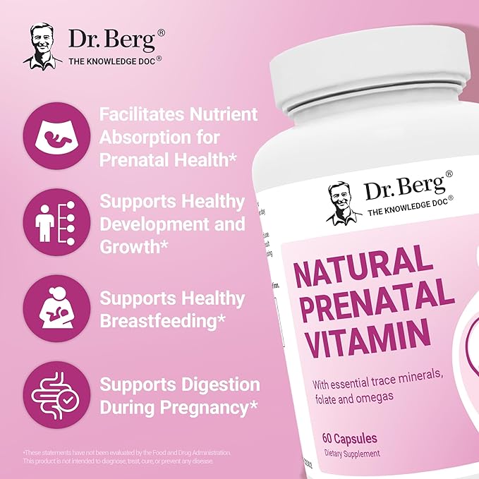 Dr. Berg Natural Prenatal Vitamins for Women (Pregnant & Nursing) - Prenatal Vitamins with Folate, Vitamins, Minerals, Omegas, &11 Powerful Superfoods - Womens Prenatal Multivitamin - 60 Capsules