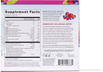 NatureWise Liquid Collagen for Women & Men 4000mg, Type 1 & 3 Peptides with Biotin for Hair, Skin and Nails + Vitamin C + Vitamin B Complex - Low Sugar - Mixed Berry - 10 Tubes