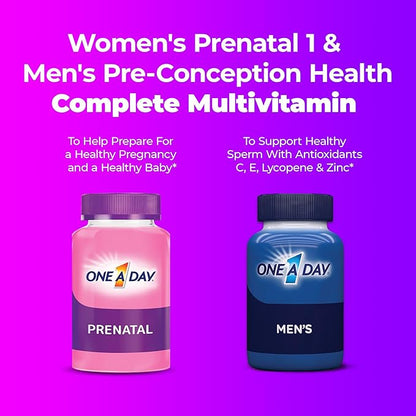 One A Day Men's & Women's Pre-Pregnancy Multivitamin Softgel including Vitamins A, Vitamin C, Vitamin D, B6, B12, Folic Acid & more, 30+30 Count, Supplement for Before, During, and Postnatal