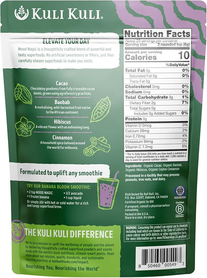 Kuli Kuli Mood Magic 6 oz Organic Uplifting Superfood Powder - Powerful Blend of Maca, Baobab, Hibiscus, and Cinnamon - Superfood powder blend for Mood, Stress Reduction, Cognitive Function