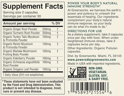 Greenworks Nature's Immune - Advanced Daily Immune Support with Elderberry, Echinacea, Ginger, Turmeric, Oregano, Turkey Tail, Reishi & Maitake - Organic, Vegan, Non-GMO (30 Servings)