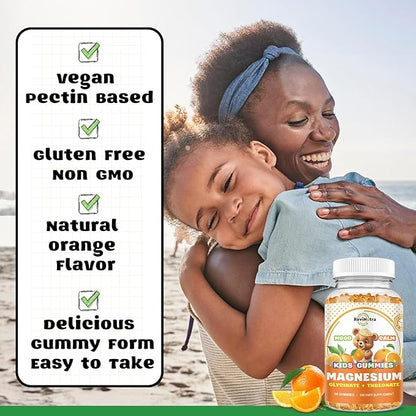 Magnesium Complex Gummies- Calm Chewable Gummies for Kids & Adults- Magnesium Glycinate, Threonate Supplement- Support Calm Stress Relief, Bones, Mood Vegan- Sugar-Free Orange Flavor, 60 Gummies