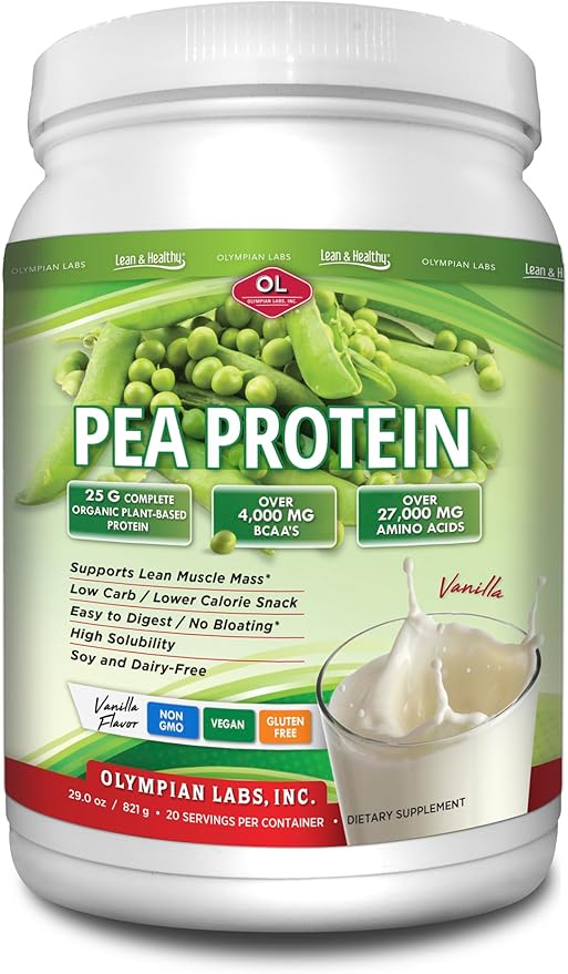Olympian Labs Plant Based Pea Protein Powder, Vanilla - 25g of Protein, Vegan, Low Net Carbs, Gluten Free, Lactose Free, No Sugar Added, Soy Free, Kosher, Non-GMO, 2 Pound Pea Protein