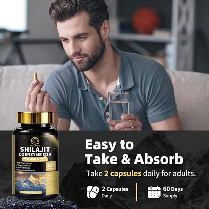 Shilajit Capsules with Sea Moss & Ashwagandha for Men & Women,12 in 1 Himalayan Shilajit Supplements with Coenzyme Q10, Fulvic Acid & Humic Acid, Lion's Mane, Energy & Immune Support , 120 Count