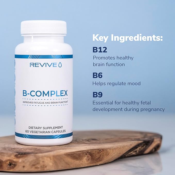 Revive MD Vitamin B Complex Capsules - Supports Heart Health & Immune System - B-Complex Vitamin Supplement for Women & Men - Vitamin B12 Complex Promotes Healthy Brain Function & Boosts Energy