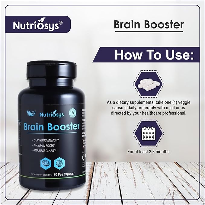 Brain Booster 90 Veggie Capsules, Dietary Supplement for Healthy System, Vitamin Capsules for Men, Women and Adults, Multivitamins Capsules for Brain, Vitamin Supplements.