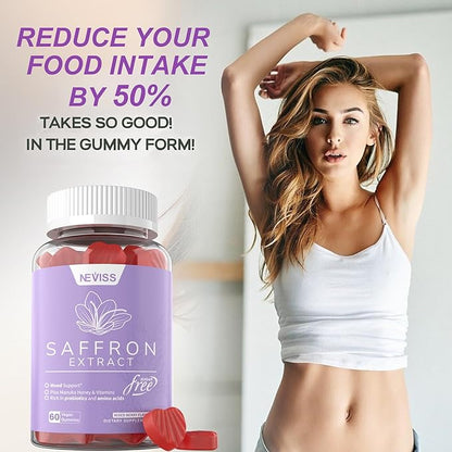 Saffron Gummies - Saffron Supplement Gummies 100% Pure Saffron Extract Whole Herb Gummies with Honey for Mood & Power, Vitamin B6, B12, D3, C - Sugar Free - Organic, Vegan, Mixed Berry Flavor - 60Cts
