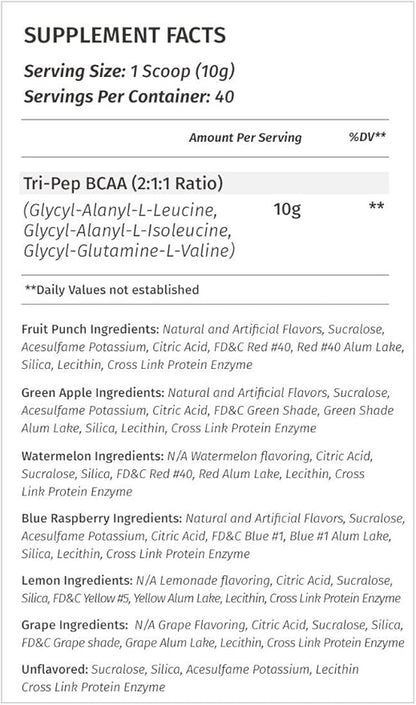 Metabolic Nutrition - TRIPEP - Tri-Peptide Branch Chain Amino Acid, BCAA Powder, Pre Intra Post Workout Supplement, Grape, 400 Grams (40 Servings)
