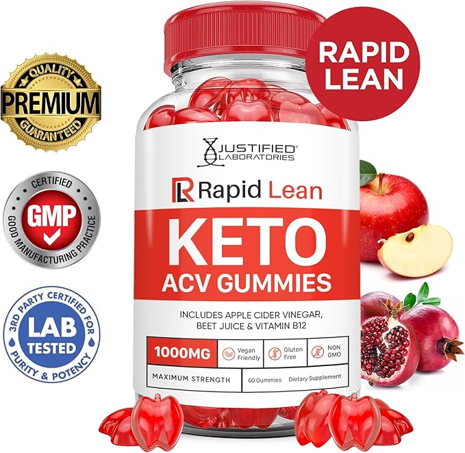 (3 Pack) Rapid Lean Keto ACV Gummies Advanced Formula 1000MG Rapid Lean Keto Gummies Apple Cider Vinegar Formulated with Pomegranate Beet Juice Powder B12 Vegan Non GMO 180 Gummys