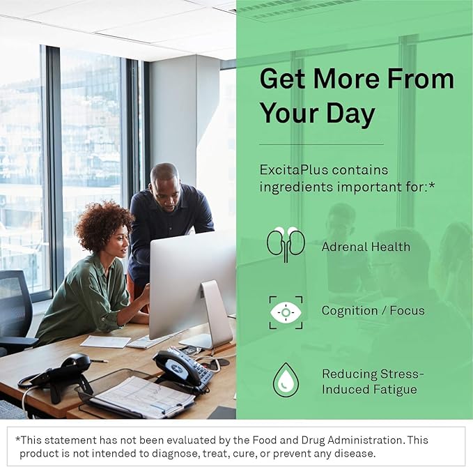 NeuroScience Adrenal Support Supplements for Men & Women - ExcitaPlus - Extra Strength Rhodiola & L Tyrosine Supplement - Help Reduce Fatigue & Encourage Healthy Cortisol (120 Capsules)