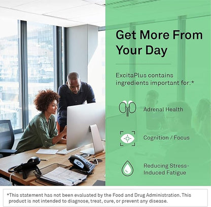 NeuroScience Adrenal Support Supplements for Men & Women - ExcitaPlus - Extra Strength Rhodiola & L Tyrosine Supplement - Help Reduce Fatigue & Encourage Healthy Cortisol (120 Capsules)