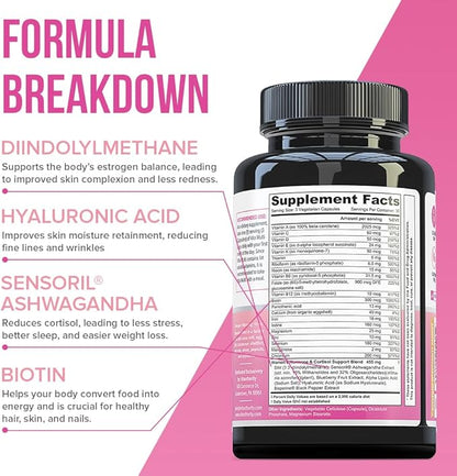 VITA Multi Multivitamin for Women: Women’s Daily Multi-Vitamin Supplement with DIM, Iodine, Ashwagandha | Supports Youthful Complexion, Healthy Cortisol and Estrogen Balance - 30 Day Supply