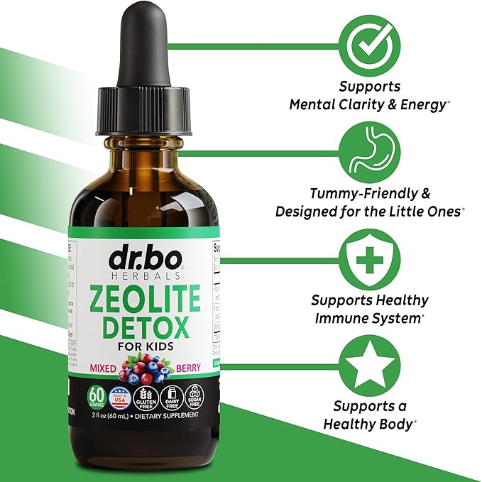 Zeolite Detox for Kids Liquid Drops - Advanced Zeolite for Kids with Vitamins B12 & D, Clinoptilolite Zeolite Detox - Zeolite Kids Gentle Body Daily Detox Cleanse, Focus & Speech Zeolite Drops 2oz