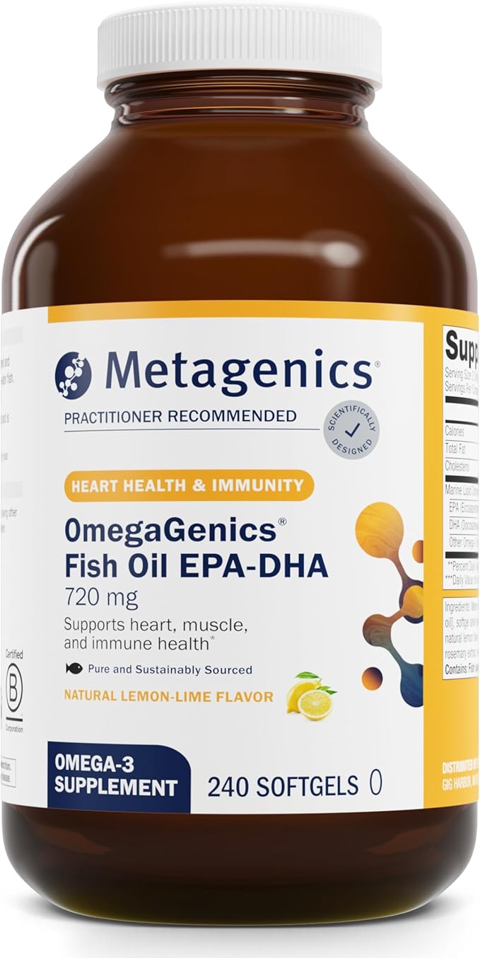 Metagenics OmegaGenics Fish Oil EPA-DHA 720- Omega-3 Fish Oil Supplement - for Heart Health, Musculoskeletal Health & Immune System Health* - with DHA & EPA - 240 Softgels