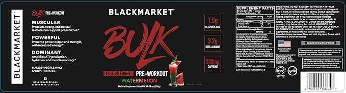 BLACKMARKET Bulk Pre Workout - Preworkout Energy Drink for Men 30 Servings - Pre-Workout Drink Powder with Creatine (Watermelon)