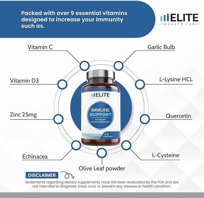 Ultimate 9-in-1 Immune Support Boost – 1000mg Vitamin C, D, Zinc, Echinacea, Quercetin & More – USA Third Party Lab Tested, Gluten-Free, 60 Capsules – Made in USA