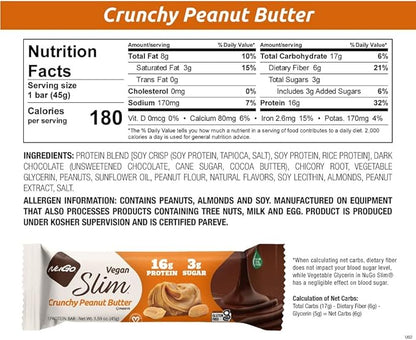 NuGo Slim Dark Chocolate Crunchy Peanut Butter, 17g Vegan Protein, 3g Sugar, 12 Count and NuGo Plant Protein Powder, 20g Protein, 3g Sugar, 25 Servings