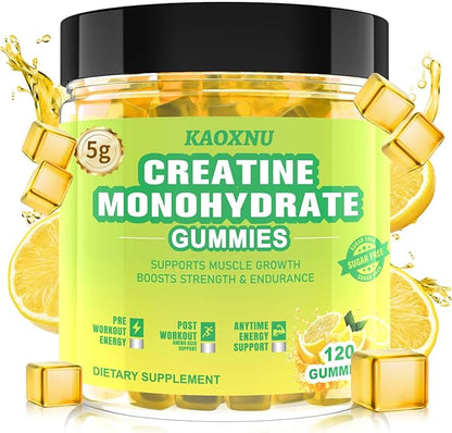 Creatine Monohydrate Gummies 5600mg for Men & Women, 120 CT Chewable Creatine Gummies for Muscle Support, Energy Boost, 5.6g of Creatine Monohydrate per Serving - Sugar Free, Vegan (Lemon Flavor)