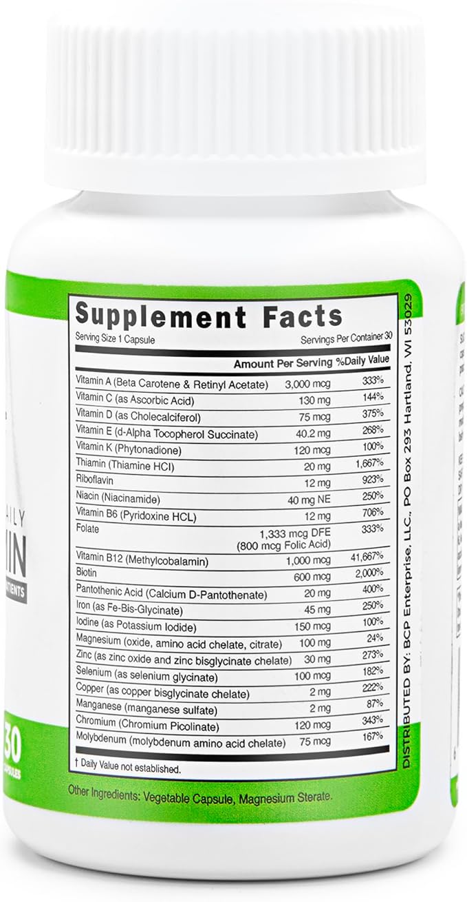 BariSlim Advanced Once Daily Bariatric Multivitamin Capsule - 45 mg of Iron - Bariatric Vitamin for Post Bariatric Surgery Including Gastric Bypass and Gastric Sleeve | 30 Day Supply