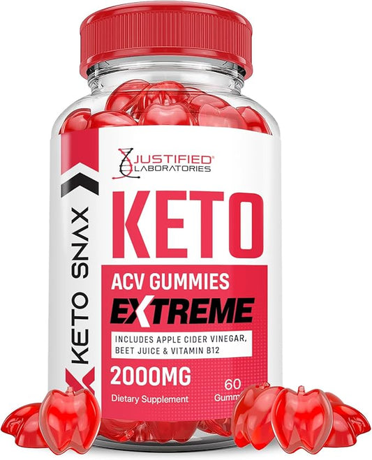 Keto Snax Keto ACV Gummies Extreme 2000MG Keto Snax Keto Gummies Advanced Formula Apple Cider Vinegar with Pomegranate Beet Juice Powder B12 Vegan Non GMO 60 Gummys