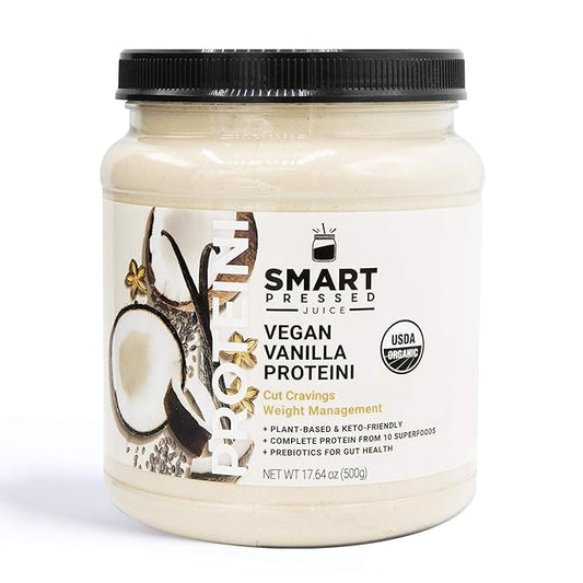 SMART Pressed Juice Vegan Vanilla Proteini | Premium Organic Plant-Based Protein Powder | Clean Lean Protein Shake | Best Detox Smoothie No Fillers | Keto Friendly | Made in The USA | 20 Servings