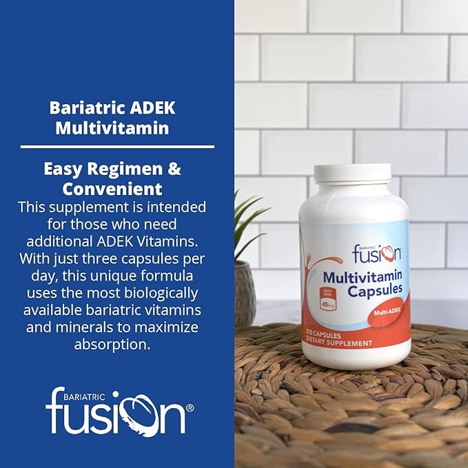 Bariatric Fusion High ADEK Multivitamin with Iron | Bariatric Multivitamin for Duodenal Switch | Easy to Swallow ADEK Vitamins Bariatric | 270 Capsules | Three Month Supply