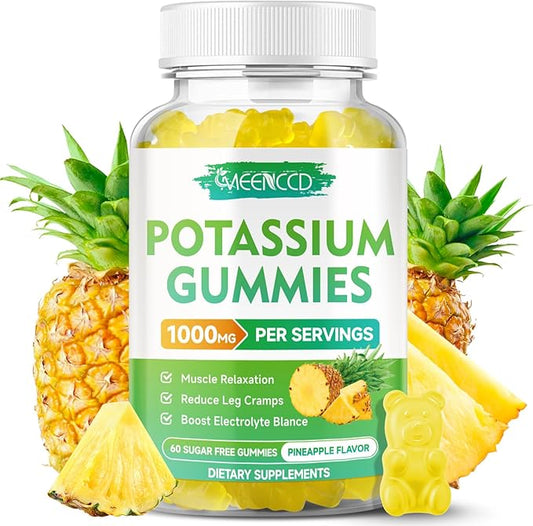Potassium Citrate Gummies 1000mg, High Potency Potassium Supplement Gummies for Adults Women & Men, Potassium Gummies Support Leg Cramps & Muscle Health, Sugar-Free, Pineapple Flavor, 60 Count