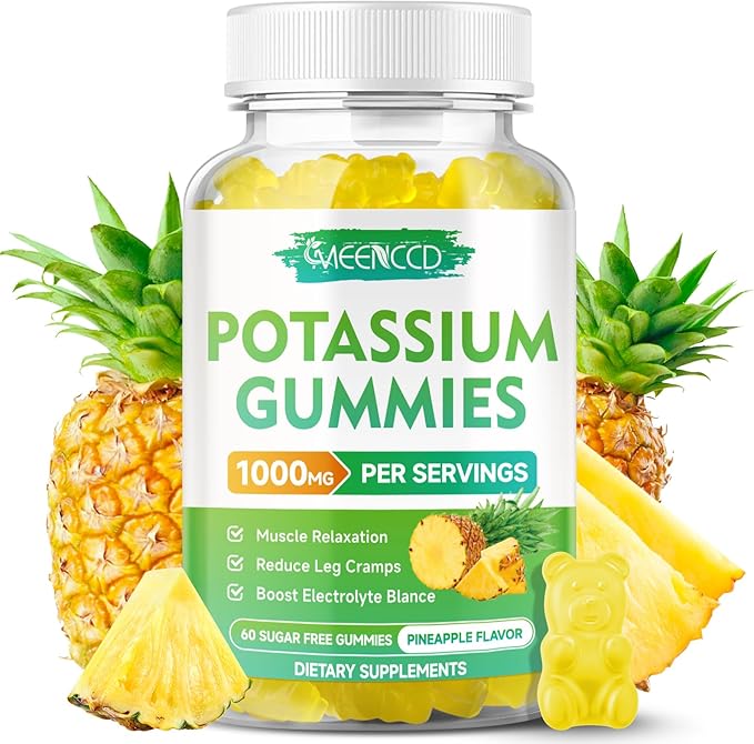 Potassium Citrate Gummies 1000mg, High Potency Potassium Supplement Gummies for Adults Women & Men, Potassium Gummies Support Leg Cramps & Muscle Health, Sugar-Free, Pineapple Flavor, 60 Count
