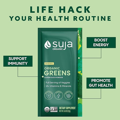 Suja Organic Greens Powder Probiotic Blend, Spirulina, Daily Superfood Drink or Smoothie Mix for Immune Support, Digestion, & Energy, Vegan, Gluten Free, Non GMO, 10 Servings