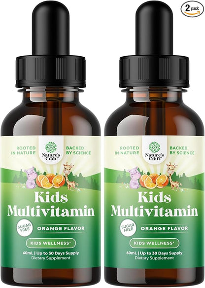Liquid Multivitamin for Kids Immunity Support - Yummy Toddler Multivitamin Supplement with a C D3 E B6 and D3 Liquid Vitamins for Kids of All Ages - High Absorption Kids Liquid Multivitamin (2 Pack)